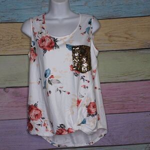Women's Floral Tank Top Sequin Pocket Small